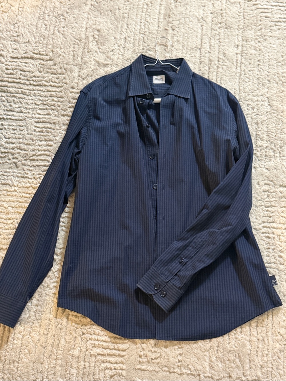 Armani Collezioni Men's Navy Pinstripe Dress Shirt